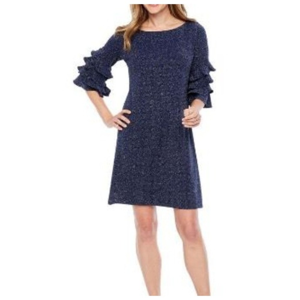 J. Taylor Womens Purple Tiered Ruffle Sleeve Boat Neck Shift Dress Size 8